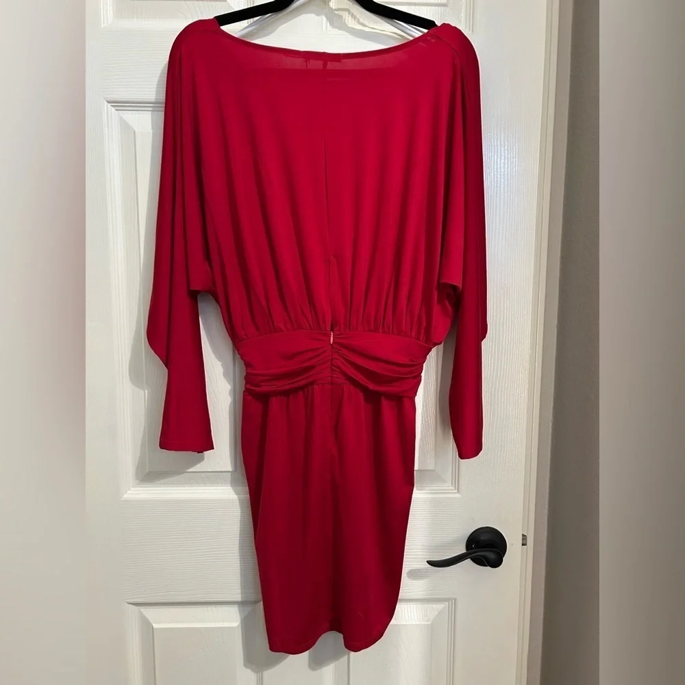 Krisa Revolve Red Drape Skirt Surplice mini Dress NWT small - Picture 6 of 7